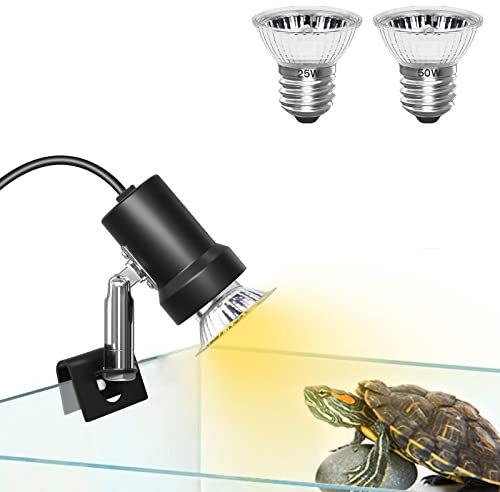 Luxvista Lampe Chauffante E27 à Gradation pour Tortue avec Base Métallique Rotative à 360°, Lampe Chauffante en Verre pour Reptiles et Amphibiens avec Ampoule de 25W, 50W
