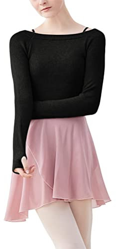 ORANDESIGNE Teenager Mädchen Damen Langarm Tanz Pullover Weich Ballett Warm Up Pullover Trikots Tanz Ballett Pullover Strickjacken Langarm Tanzpullover für Kinder Mädchen A Schwarz 130