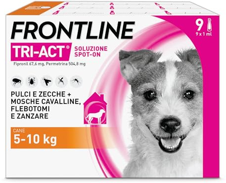 FRONTLINE Triact, 9 Pipette, Cane S (5-10 kg), Antiparassitario per Cani e Cuccioli di Lunga Durata, Protegge il Cane da Pulci, Zecche, Zanzare, Pappataci e Leishmaniosi, Antipulci 9 Pipette