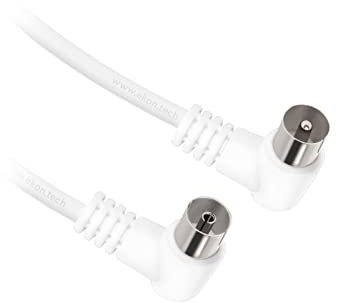 Ekon cavo antenna TV, connettori a 90°, 1.8 metri, adattatore maschio maschio incluso, cavo antenna, maschio femmina, 75 dB, per TV, smart TV, decoder, digitale terrestre