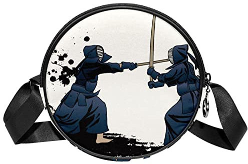 Messenger Bag Japanese Fight by Kendo Sword Crossbody Tasche für Frauen rund, Mehrfarbig, 6.7x6.7x2.3 in, Sling Rucksäcke