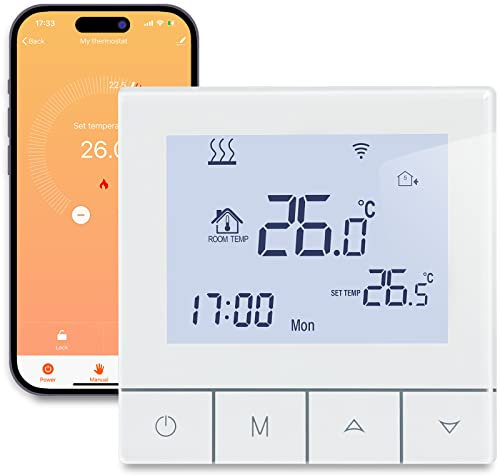 Thermostat Fussbodenheizung Wasser, Beok Thermostat WiFi Smart Raumthermostat Fußbodenheizung Programmierbar Wandthermostat Thermostat Heizung Digital 230v Kompatibel Alexa, 3A TDS75WIFI-WP Weiß