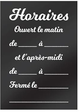 Sticker autocollant HORAIRES fond noir brillant format A4