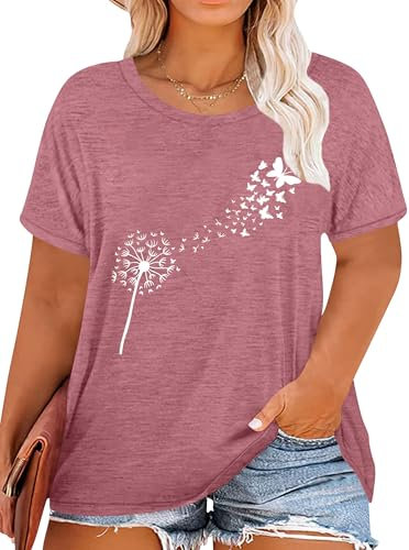 T-shirt surdimensionné pour femme - Grandes tailles - Motif fleurs sauvages, Rose, XXXXXL