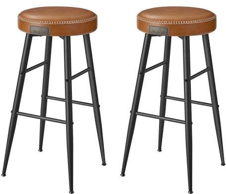 VASAGLE EKHO Collection - Bar Stools Set of 2, Kitchen Counter Stools, Breakfast Stools, Synthetic Leather with Stitching, Mid-Century Modern, 76.2 cm Tall, Home Bar, Easy Assembly, Caramel Brown