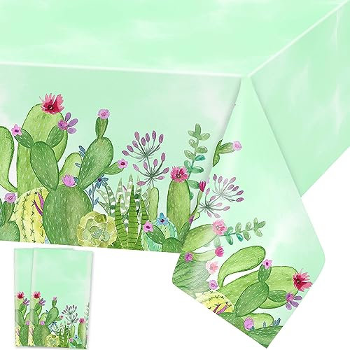 Kaktus Tischdecke Cactus Tischdecken Anlage Kaktus Plastik Tischtuch Rechteckige Wasserdicht Kaktus Motiv Geburtstag Party Dekoration, 137 x 274cm, 2 Stück