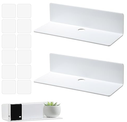 Schwebendes Regal Wand 2er Set, Mini Schweberegal Weiss Acryl Schwebendes Regal Wand Wandregal Bilderleiste Weiss für Schlafzimmer Bad KüChe GewüRzregal Wand Wohnzimmer BüRo Tiefe 10 Cm X Breite 23 Cm