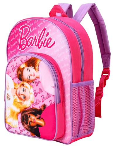 Barbie Mochila escolar prémium para niños y niñas, con bolsillo lateral de malla y bolsillo frontal con cremallera