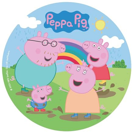 Dekora, Peppa Wutz Essbare Oblate, Geburtstagskuchendeko für Kinder, Runder Esspapier Cake Topper 20 CM