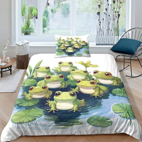 GEEYOU Frosch Bed Linen Sets Baumwolle Steppdeckenbezug Mit Kopfkissenbezügen Kunststil Bettdeckenbezug Schlafhilfe Bettwäsche Garnitur Farbig Bettbezug Kissenbezug Single（135x200cm）