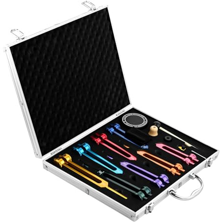 Chakra-Stimmgabel-Set – 7 Chakra- und 1 Seelenzweck kosmisch gewichtete Stimmgabeln 126,22 Hz/136,1 Hz/141,27 Hz/172,06 Hz/194,18 Hz/210,42 Hz/221,23 Hz/272,2 Hz mit einer exquisiten Aluminiumbox
