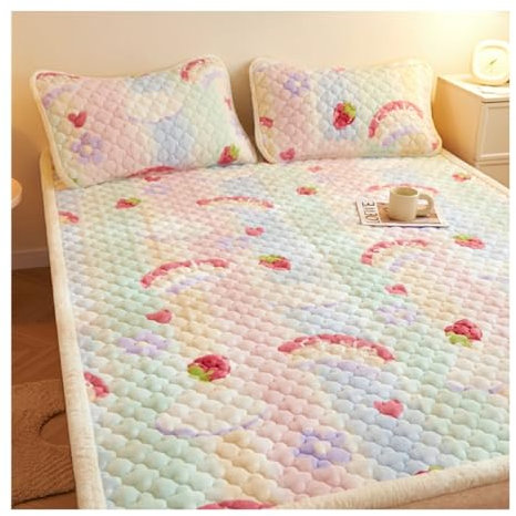OBONG Milch Kaschmir Matratzenauflage Weicher Winter Flanell Plüsch Matratzen Topper Atmungsaktive Flauschige Tragbare Faltbare Futon Matratze Warme Topper (Color : Q, Size : King-150 * 200cm)