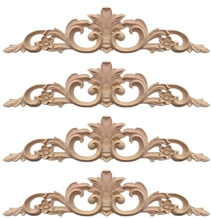 4 Stück Schrankaufkleber Geschnitzt Decal, Holzornamente für Möbel Holz Ornamente Ecke Onlay Applique Möbel Holz geschnitzter Aufkleber Holz Geschnitzte Applikationen für Möbel Wand Tür