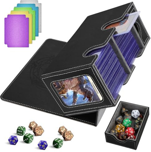 HIMOMO Deck Box para Magic the Gathering, Magic Commander Deck Box para más de 200+ cartas de TCG, Compatible con MTG, YGO, PTCG, con 2 divisores y 1 bandeja para dados (Gris)