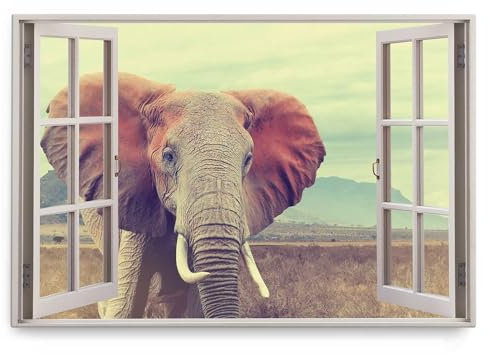 Paul Sinus Wandbild 120x80cm Fensterbild Afrikanische Landschaft Natur Elefant Wildnis