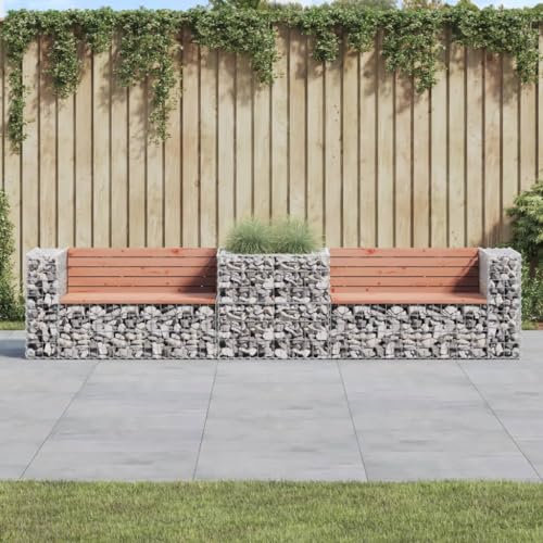 Gecheer Gartenbank Garten Terrasse Balkon Bank Balkonbank Gartenmöbel Sitzbank Balkonbank mit Gabione Massivholz Douglasie