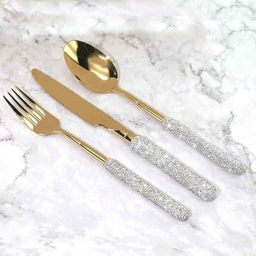 Juego de cubiertos dorados de 18 piezas para 6, juego de cubiertos de acero inoxidable 18/10 de lujo, juego de vajilla de cocina, juego de cubiertos para el hogar y restaurante, juego de cuchara de c