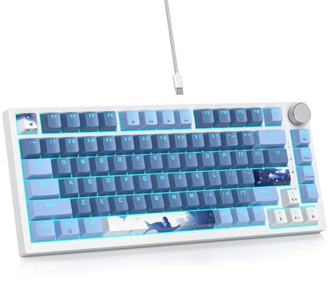 75% Wired Keyboard with Knob, 75 Percent Gaming Keyboard Hot Swappable Gasket Mount,Red Switch,RGB Backlit 82 Keys TKL Mechanical Keyboard,NKRO Compact Keyboard for PC Laptop Windows Gamer(Sea mist)