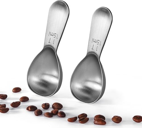 U-Taste Cuchara de Café de Acero Inoxidable 18/8: Juego de 2 Medidoras de Metal de 15ml Con Mango Corto para Café Molido, Granos, Polvo, Expreso (2 Piezas)