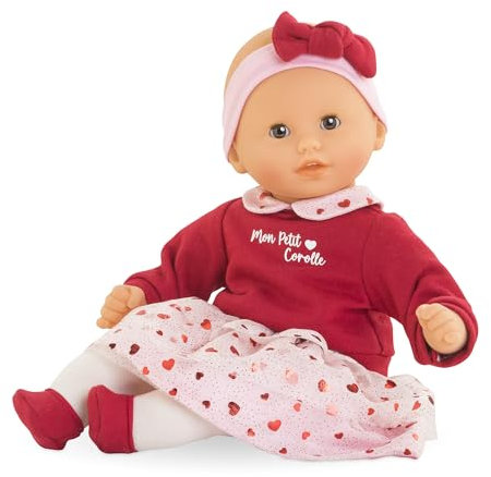 Corolle Mon Premier Poupon Calin Margaux Herzblatt, Weichkörperpuppe mit Schlafaugen im glitzernden Winteroutfit, Namensetikett, Vanilleduft, 30cm, ab 18 Monate