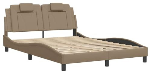 vidaXL Bettgestell, Bett Viana mit LED ohne Matratze, Bettrahmen mit Sperrholzlatten, Doppelbett für Schlafzimmer, Cappuccino-Braun 140x200cm Kunstleder