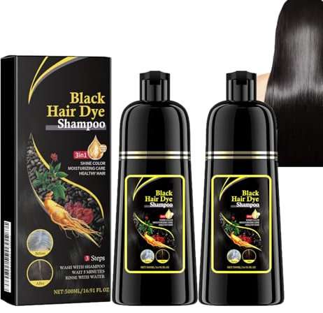 Dyceittdia 2pcs Champú Tinte, Champú tinte instantáneo, 3 en 1 Instantáneo Champú para el Cabello Negro, Champú limpiador y Reparador, Hidratación Capilar, Negro,2pcs*100ml, hair2