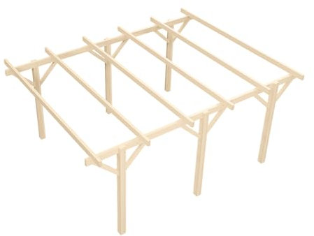 Wood&Play - Carport Überdachung - Einzelcarport aus Holz mit Dacheindeckung - Abstellplatz Holz Pavillon - KVH Holzkammer - Freistehend - 410x525cm - Gerader Stoß - 12x12x300cm
