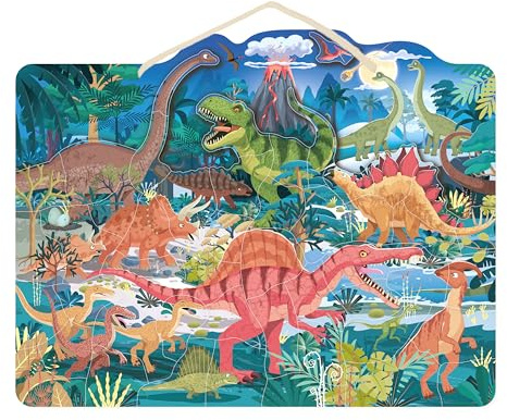 Speedy Monkey Magnetisches Puzzle Dinosaurier 42x33x1cm bunt, Holz Spielzeug für Kinder, Liebevolle Details- tolle Geschenkidee