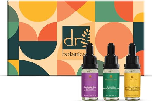 Dr Botanicals Diffusore di oli essenziali, diffusore di oli profumati 5 in 1, ad ultrasuoni, per aromaterapia, vaporizzatore, umidificatore, spegnimento automatico con timer, 7 colori LED (trio di oli