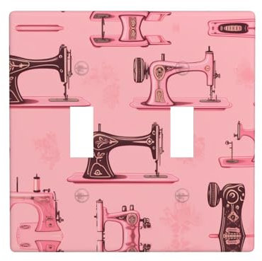 BROLEO Doppelschalter-Wandplatte, 11,4 x 11,4 cm, langlebiges und stilvolles Wandpaneel für Wohn- und Gewerbebereiche, Vintage-Pink, Nähmaschinen-Drucke