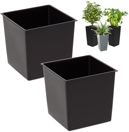 2 macetas cuadradas intercambiables, duraderas, 24,5 x 23,5 cm, color negro, 12 L, para ollas Lamela de 46,5 x 25 cm, facilita el control del contenido de agua en la maceta, reduce el consumo de suelo