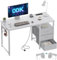 ODK 120cm Computer Desk with Drawers, Office Desk with 2 Sockets & USB Ports, Reversible PC Table with Storage, Study Table for Home Office & Bedroom, White
