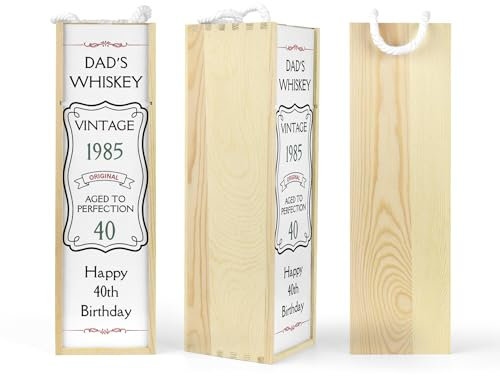 Personalised Wooden Bottle Presentation Gift Box with Whisky|Whiskey|Wine Vintage 1985 40th Birthday Design For Son|Dad|Daddy|Husband|Boyfriend|Wife|Men|Him
