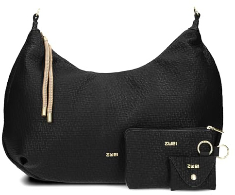 Zwei LOLA LO200 XXL Shopper Volumen erweiterbar (17-21 L) große Damen Umhängetasche & Schultertasche in Moon Bag Design, 4-tlg Taschen-Set inkl. Zip-Pouch, Mini-Pouch & Schlüsselanhänger