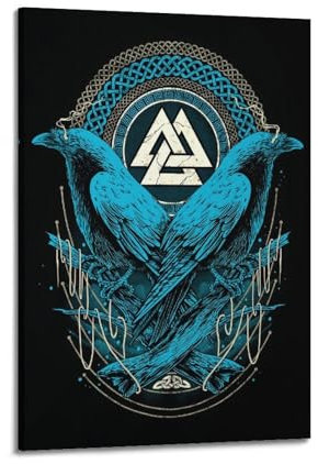 SDASIUVP Odin Raven Wikinger Valknut Poster, dekoratives Gemälde, Leinwand, Wandposter und Kunstdruck, moderne Familienschlafzimmer-Dekoration, Poster, 60 x 90 cm