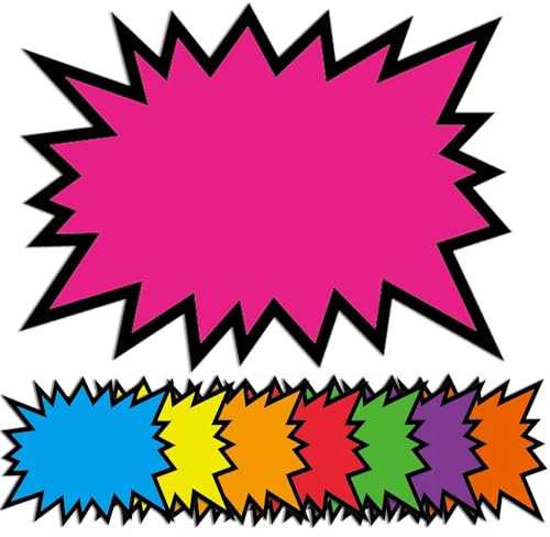 FACATH 80Pcs Price Sign for Retail, Fluorescent Neon Signs, 8 Styles Burst Star Sale Signs, Paper Price Sale Tags for Retail Store, Garage Sale, Yard Sale
