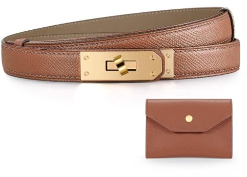 Gürtel Damen Ledergürtel Damen,Kleine Leder-Gürteltasche Für Frauen,Klassischer Brauner Frauengürtel Mit Goldenem Drehverschluss, Verstellbar, Ideal Für Geschenk Muttertag Oder Den Täglichen Gebrauch!