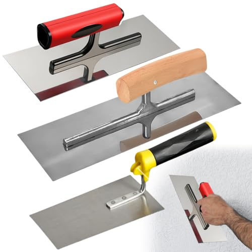 Lot de 3 truelles de lissage professionnelles en acier inoxydable - Avec truelle de nettoyage - Truelle de maçon en acier inoxydable - Avec poignée souple - Outil de stuckateur - Avec poignée