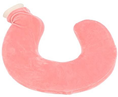 Bolsa de agua caliente en forma de U de goma suave con cubierta extraíble para cuello y hombros, ideal para noches frías (carne roja)