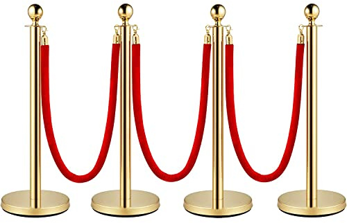 VMtSeaHi 4PCS Poteaux de Guidage, Poteau de Séparation avec 1,5 m Corde en Velour Rouge, Brrière de Queue pour Contrôle de Foule pour Théâtre Hôtel Banque, Injection de sable Base Creuse (Or)