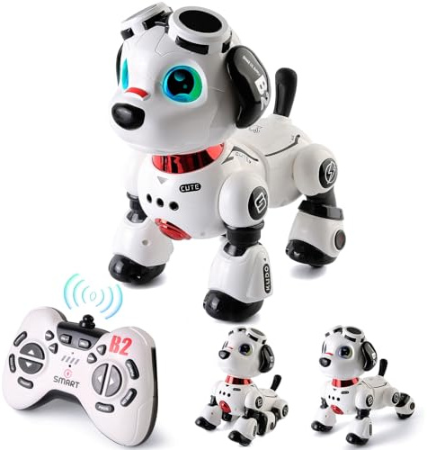 Varrotoy Chien Robot Programmable pour Enfants, Jouet Robot Interactif Télécommandé Danse, Jouet Intelligent Robot Pet avec Son et Lumière, pour Garçons et Filles 8-12 Ans