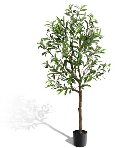 Bonnlo Olivier Artificiel Décoration Intérieur - Arbre Faux Oliviers en Plastique Haute Oualité - 3 Tailles(120 cm,150 cm,180 cm)-Plante Artificielle pour Salon, Bureau, Jardin (120cm)