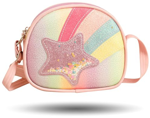 MUNSKT Kinder Umhängetasche Mädchen Geldbörsen Regenbogen Stern Bag Kinderhandtaschen Handtasche Mädchen mit Verstellbare Schultergurt kleine Mädchen niedliche Geldbörse Tasche Kinder (rosa)