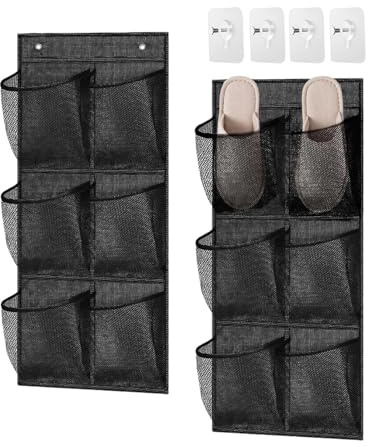 Dilireba 2 Stück Faltbare Hängende Lagerung Veranstalter, Große Stoff Tiefe Taschen Schuh-Rack, Camping Schuhhalter, Shoes Organizer Closet Hängend für Wohnmobil, Schlafzimmer, Wohnzimmer (Schwarz)