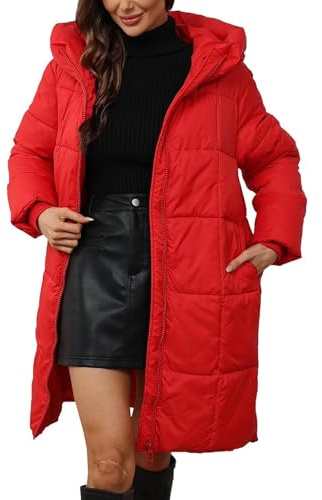 Angxiwan Winterjacke Damen Lang Warm Wintermantel Leicht Daunenjacke Winter Puffer Jacke Outdoor Steppmantel Reißverschluss Daunenmantel mit Kapuze übergang Mantel Parka