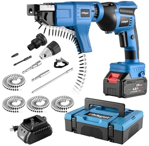 Uhfsyut 21V Cordless Drywall Screw Gun and Electric Screwdriver - 2-in-1 Self-Feeding Screwdriver, Includes Storage Toolbox and 4.0Ah Battery, Perfect for DIY and Professional Use (One battery set)