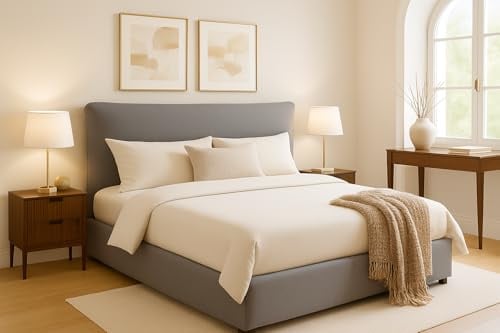 Home Treats Small Double Ottoman Storage Bed Frame Pillow Padded Headboard Design | Gas Lift Grey Linen Fabric Upholstered Storage Bed Padded (No Mattress, Small Double)