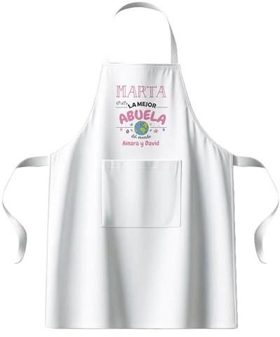 Kembilove® Delantal Personalizado con Nombre | Regalo Original para Madre, Padre o Familiares | Delantal de Cocina Blanco de Algodón y Poliéster | Ideal para Cumpleaños, Día de la Madre