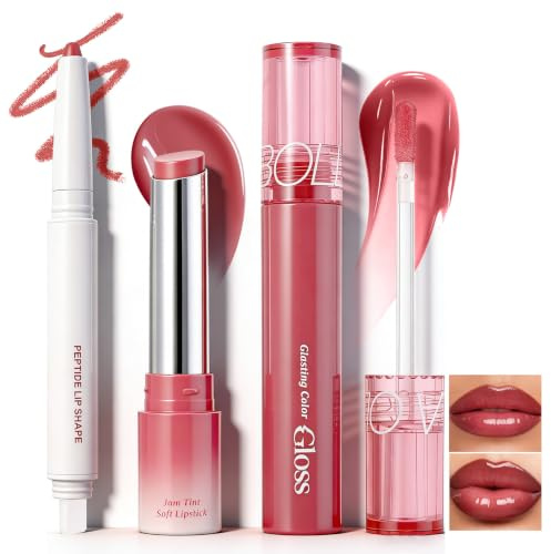 U-Shinein 3-Piece Lip Liner & Gloss Set Burgundy Red | Smooth lip contour pencil, nourishing tint, long-lasting matte stain, 3-piece set for precise & blendable color