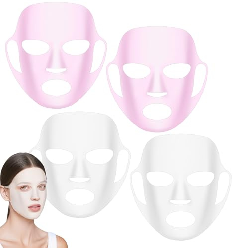 4Pcs Silicone Face Mask, Reusable Anti-Wrinkle Face Mask Holder Cover for Sheet Masks, Moisturizing & Prevent Evaporation, Skincare Tool for Women, Pink & White
